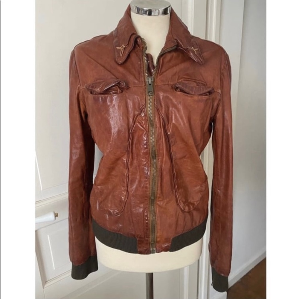 Golden Goose gorgeous brown leather jacket. Fabulous detailed stitching. Medium